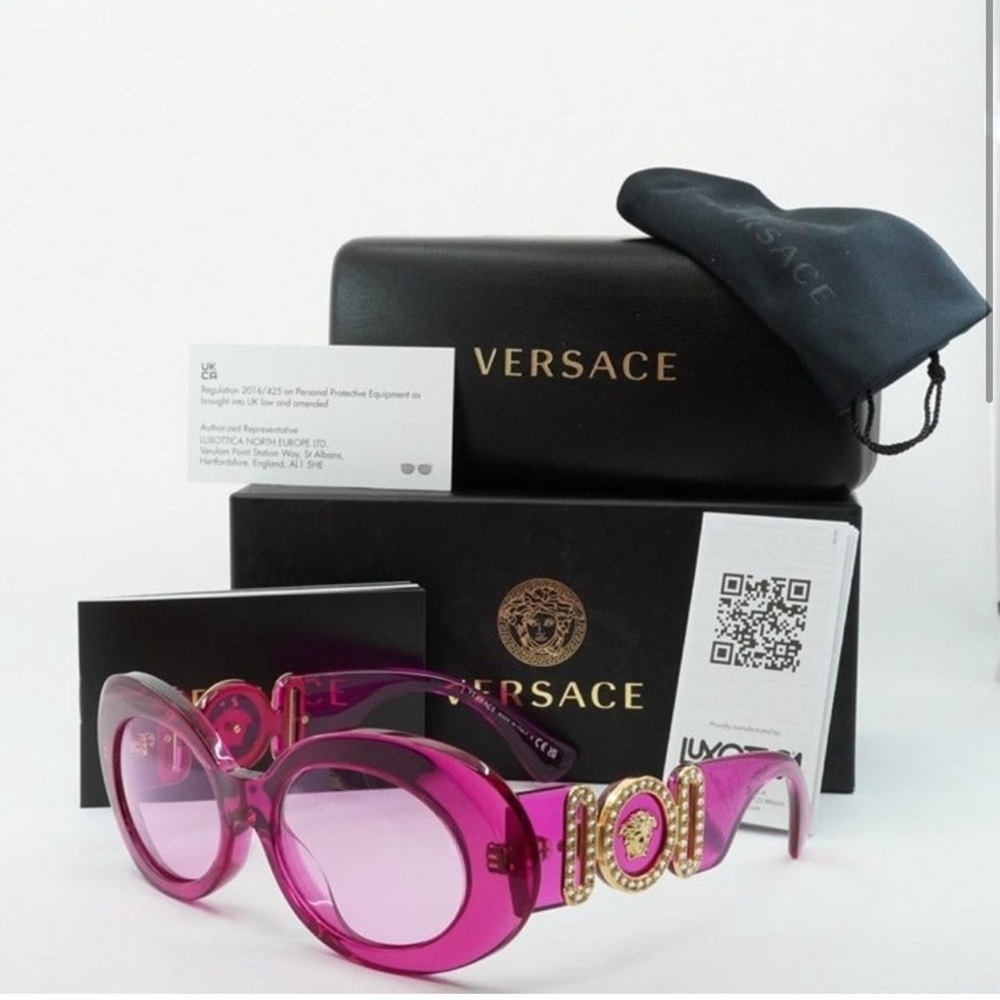 Versace VE4426BU Transparent Fuchsia Sunglasses with Rhinestones.